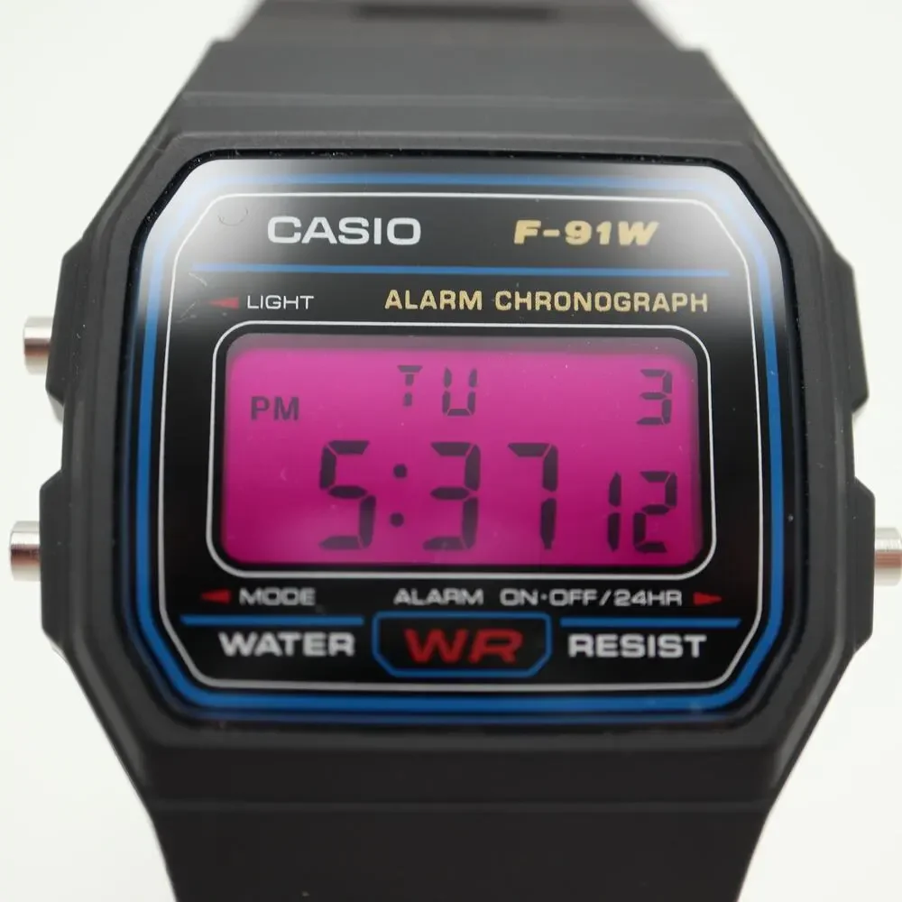 Casio F-91W Custom Mod UPGRADED BACKLIGHT Color Screen Purple Digital Watch